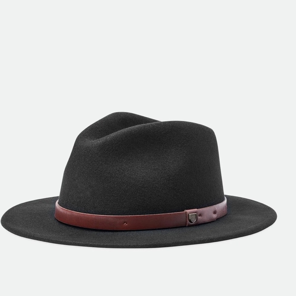 BRIXTON CLASSICS MESSER FEDORA Hat Brown Wool Faux Leather Band Sz M NWOT $75
